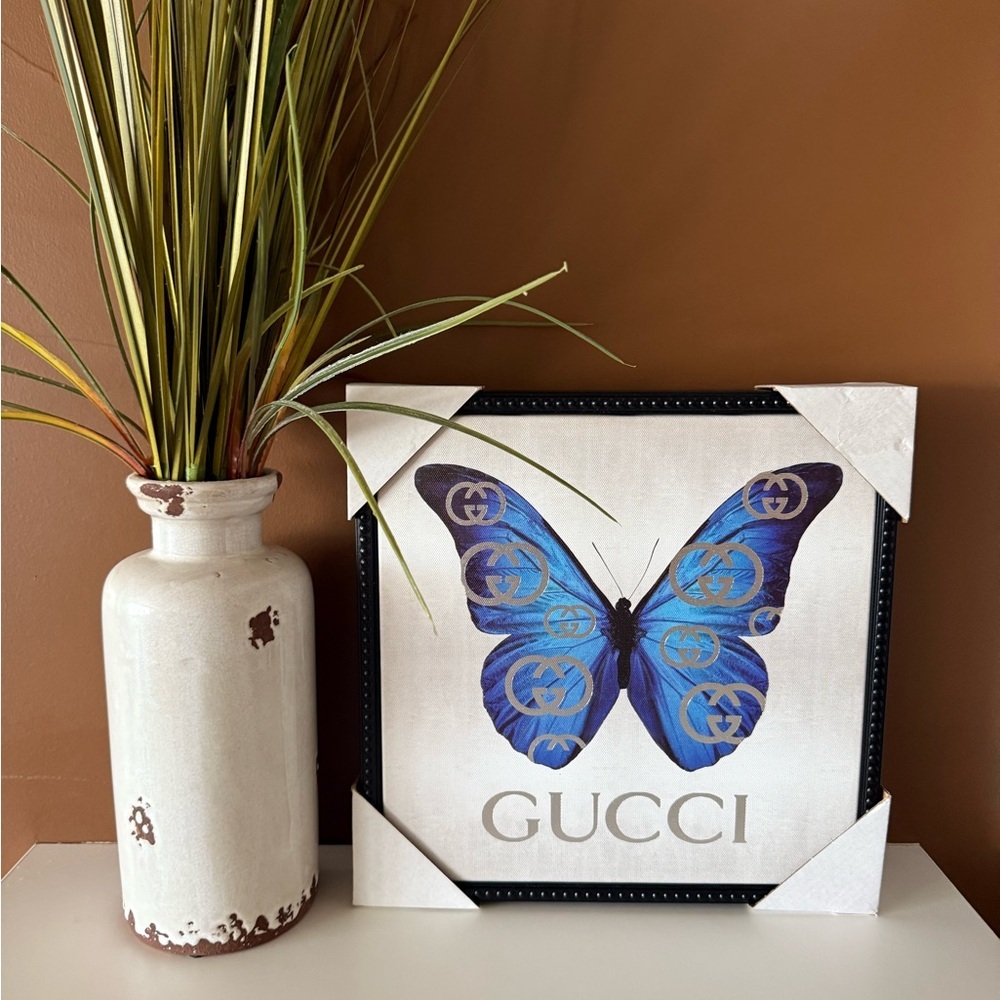 Canvas Blue Butterfly art wall decor|NWOT| 12”x12” with Frame